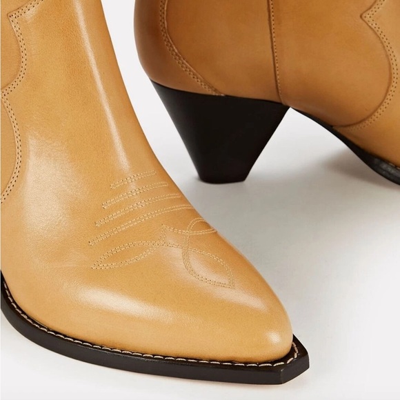 Isabel Marant Darizo Leather Western Embroidered Booties Natural Tan Size 38 - Picture 3 of 16